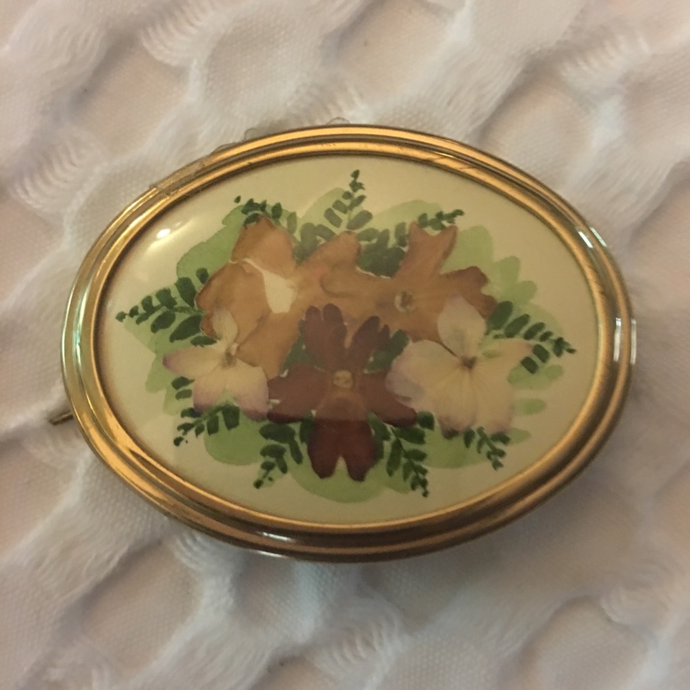Beautiful pressed under glass antique brooch